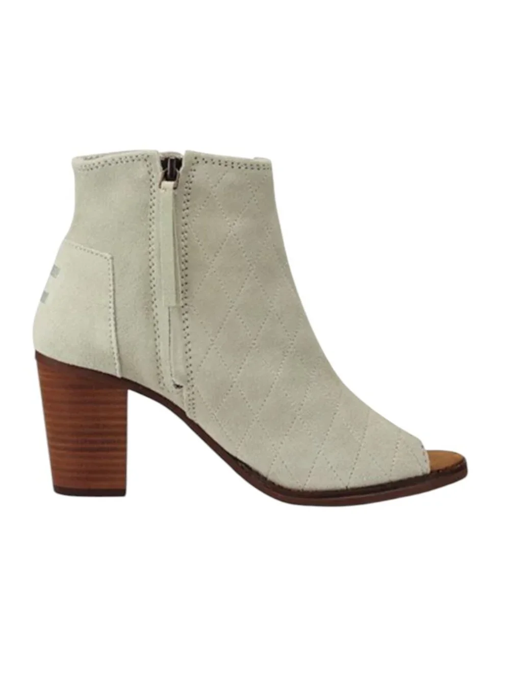 Toms Majorca Boots Peep Toe Suede Quilted Block Heel Gray 7 Women NWOT